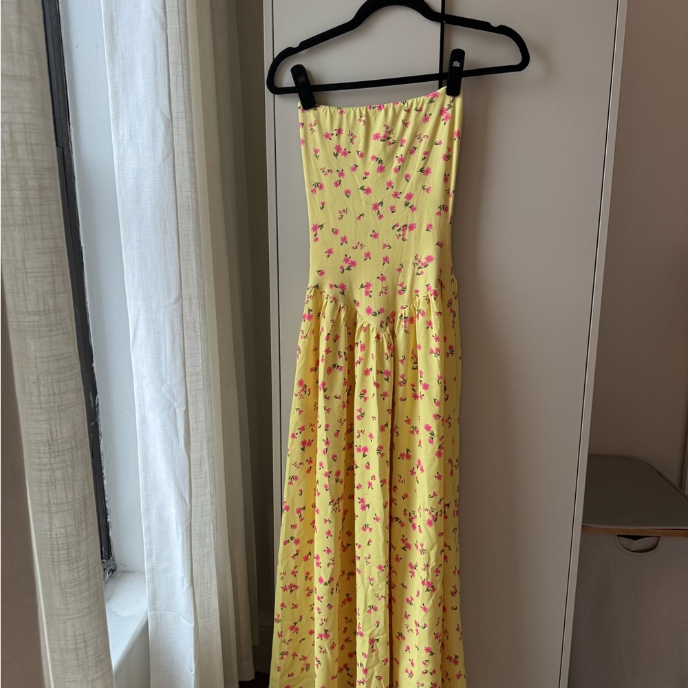RESA Yellow Floral Strapless Maxi Dress